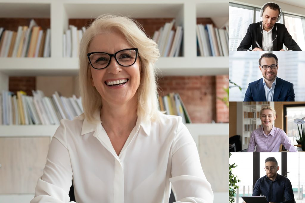 Professional remote interpreting session with multilingual participants connected via video conference
